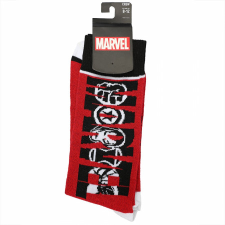 Marvel Logo with Avengers Hero Symbols Crew Socks